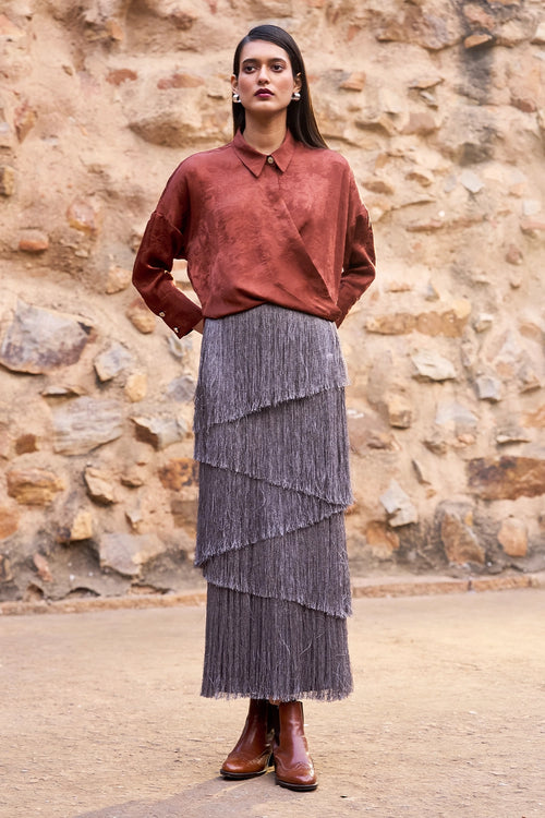 Cascading Fringe Maxi Skirt
