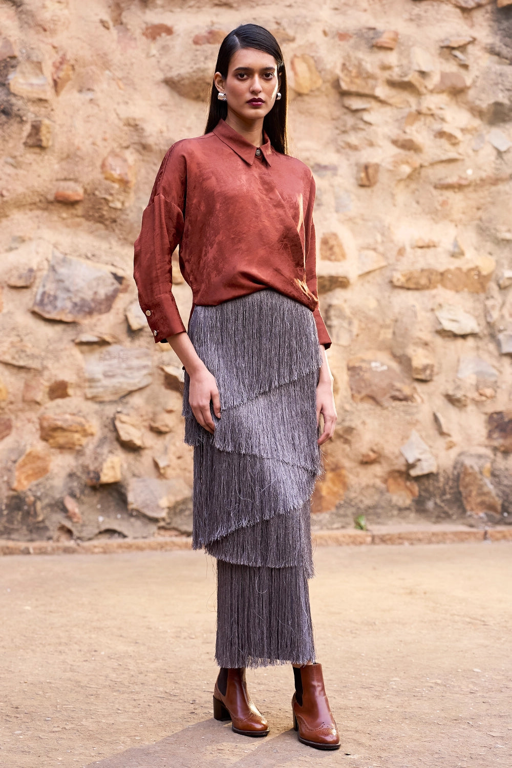 Cascading Fringe Maxi Skirt