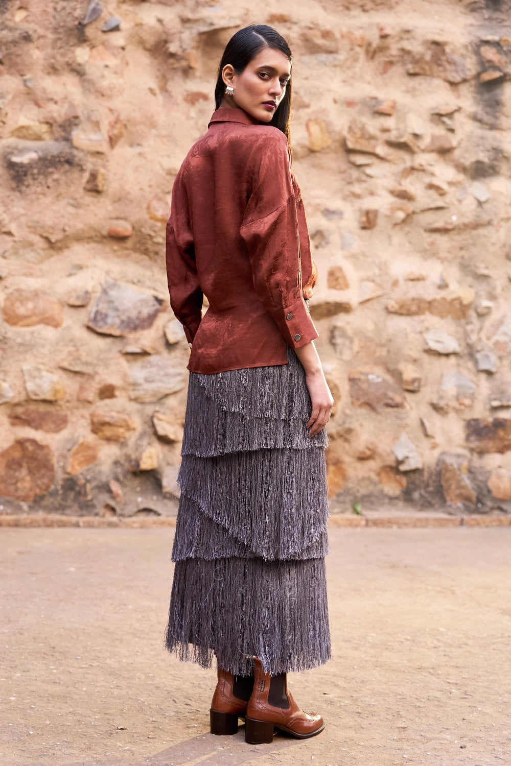 Cascading Fringe Maxi Skirt