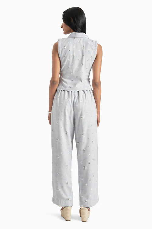 Grey Denim Rugged Collared Bib And Pants Set