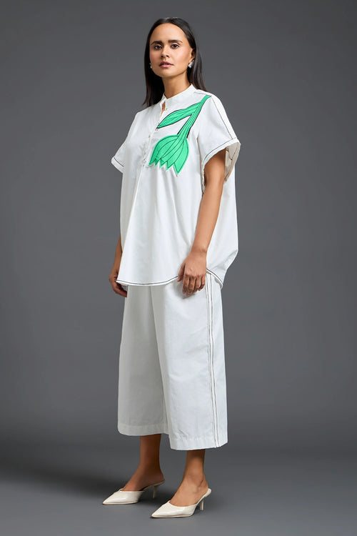 White Oversized Floral Shirt Co-ord Set