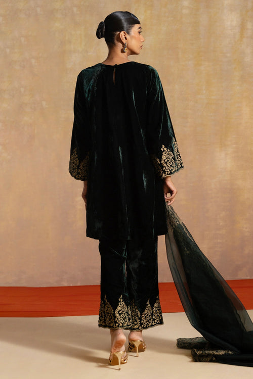 Dastaan Green Velvet Suit Set