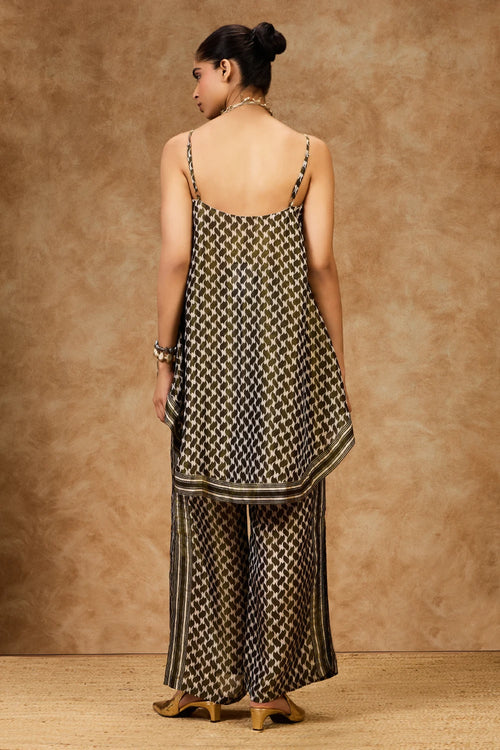 Olive Mosaic Strappy Top And  Pants Set