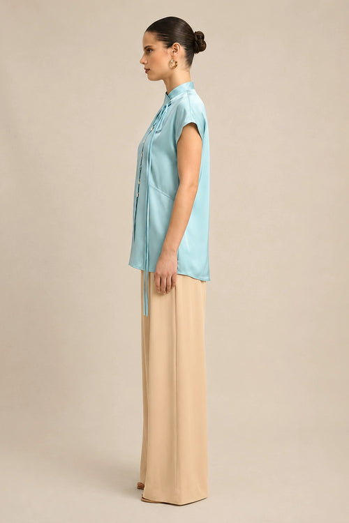 Tropical Breeze Blue Crew Neck Blouse
