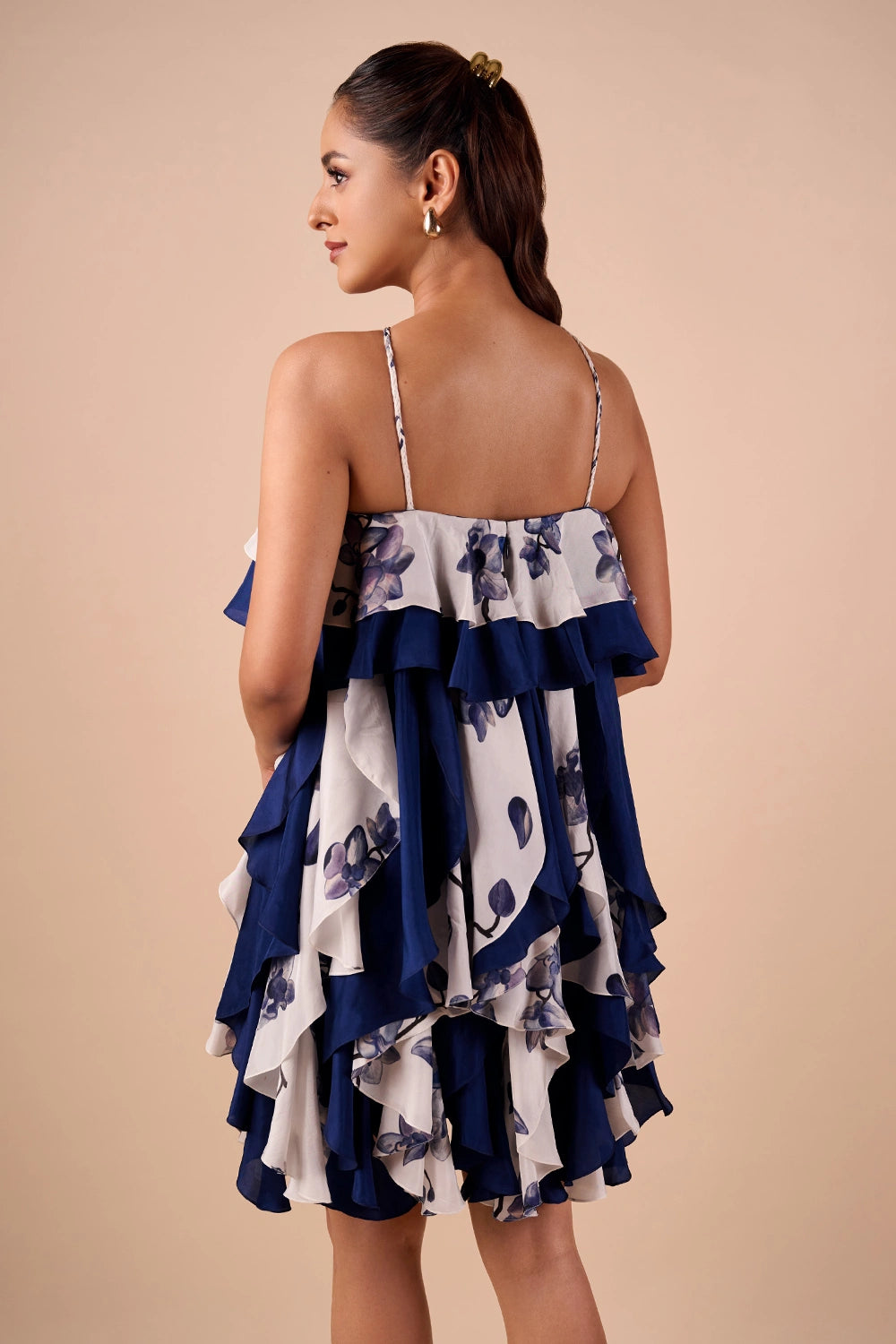 Blue Printed Ruffle Dress
