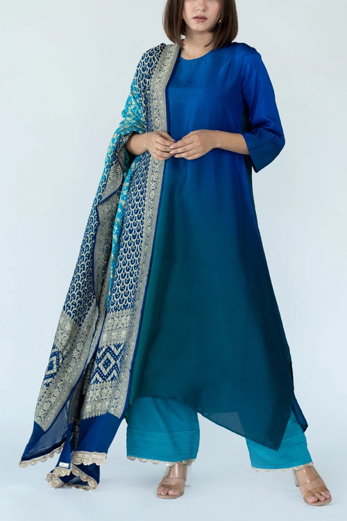 Green Blue Ombre Kurta With Dupatta