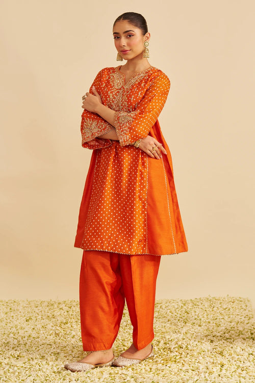 Kayra Orange Short Gathered Chauga with Salwar