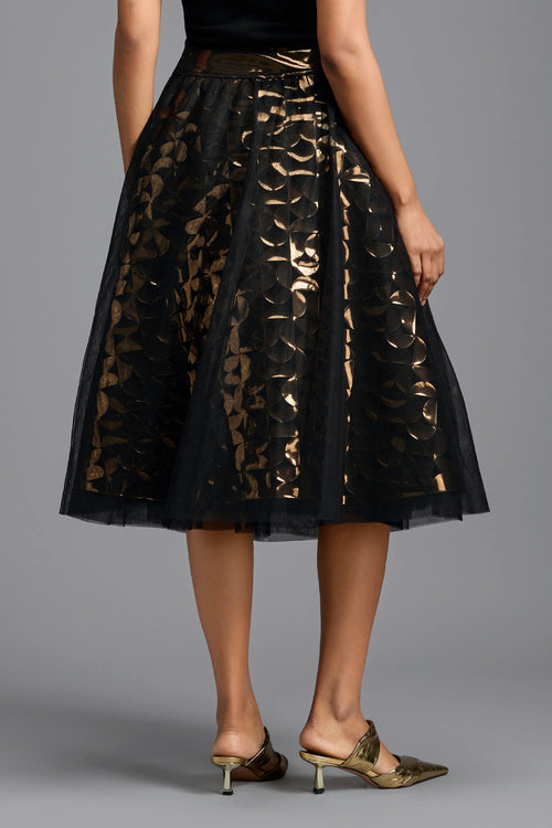 Black & Gold Metallic Cutwork Skirt