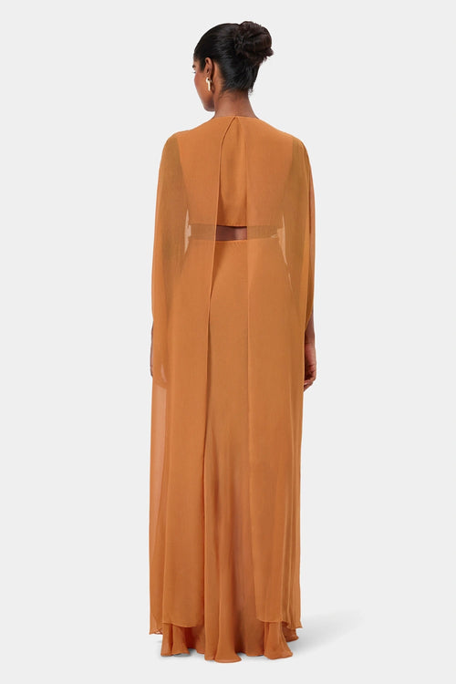 Tangerine Embellished Draped Shoulder Gown