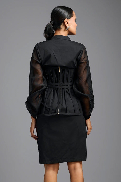 Black Shirt Dress with Sheer Sleeves