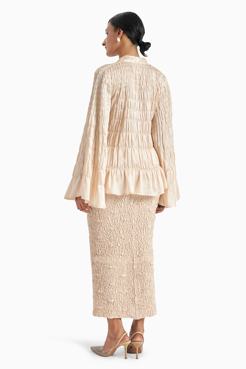 Alabaster Wave Smocked Pencil Skirt
