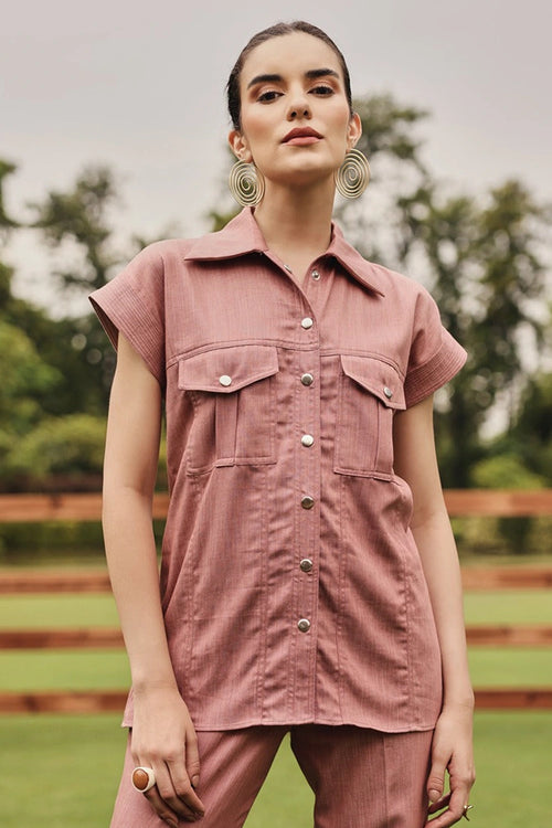 Rose Shacket with Straight Pants