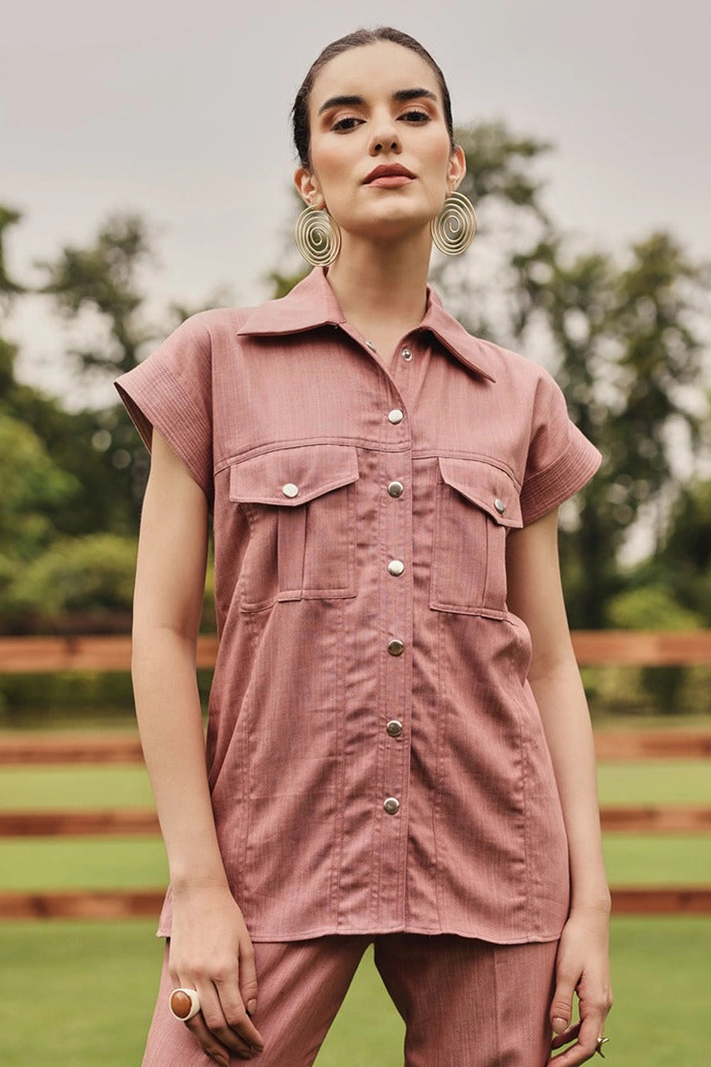 Rose Shacket with Straight Pants