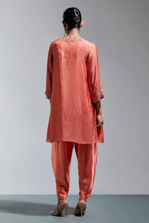 Floral Embroidered Silk Vermilion Salwar Set