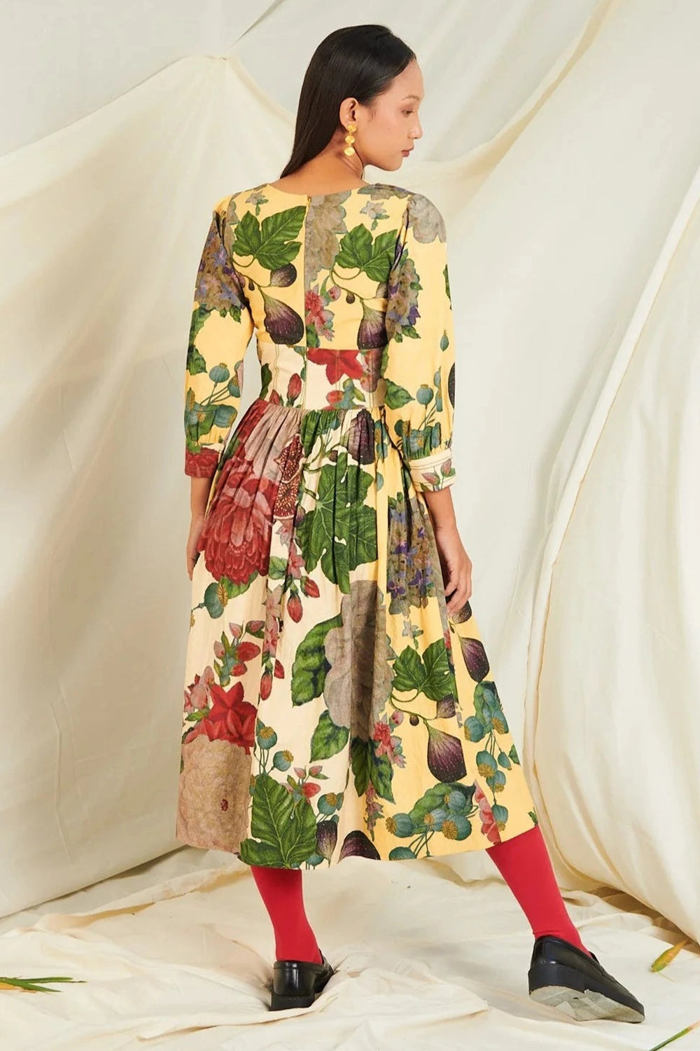 Yellow & Off White Poppy Bloom Corset Dress