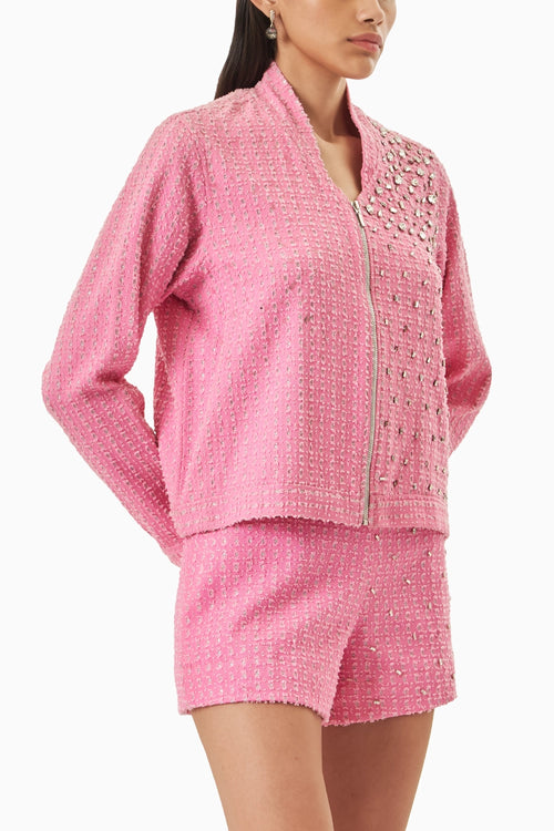 Pink Denim Lazercut Jacket Co-ord Set