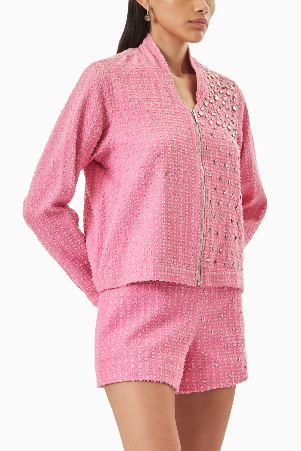 Pink Denim Lazercut Jacket Co-ord Set