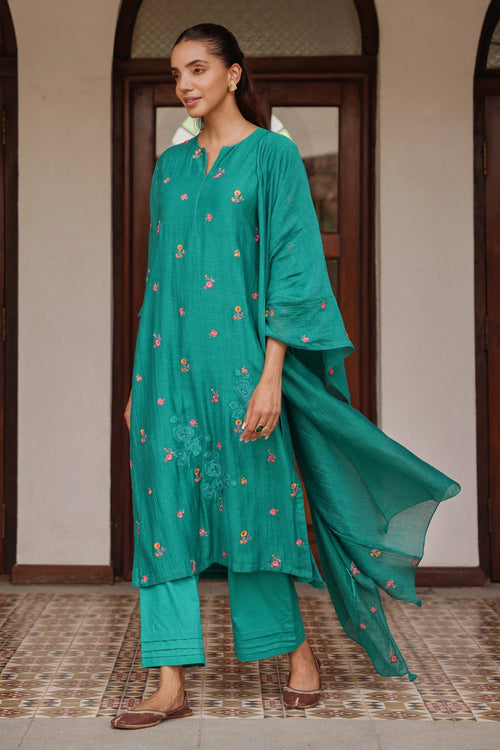 Teal Bloom Kurta Set