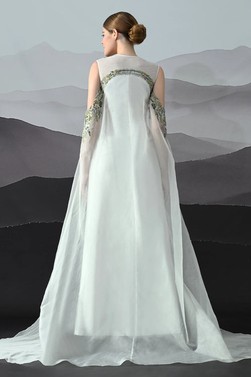 Ivory Gown With Handworked Geometric Florals