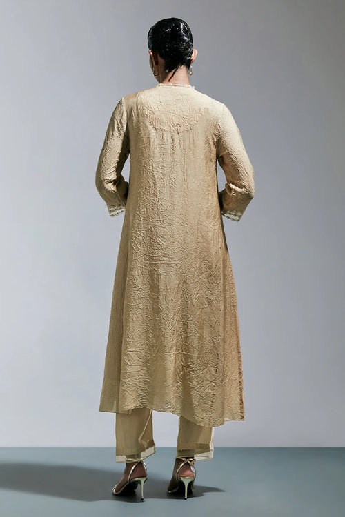 Shell Floral Embroidered Crushed Silk Kurta Set