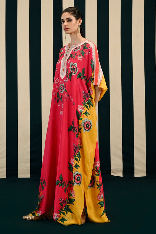 Gulmohar Kavya Kaftan In Fuchsia