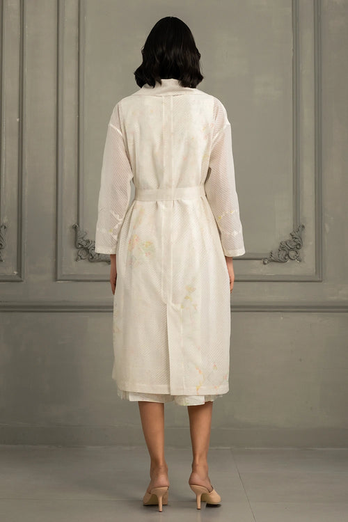 Ivory Quilted Mul Chanderi Jacket And Linen Jumpsuit