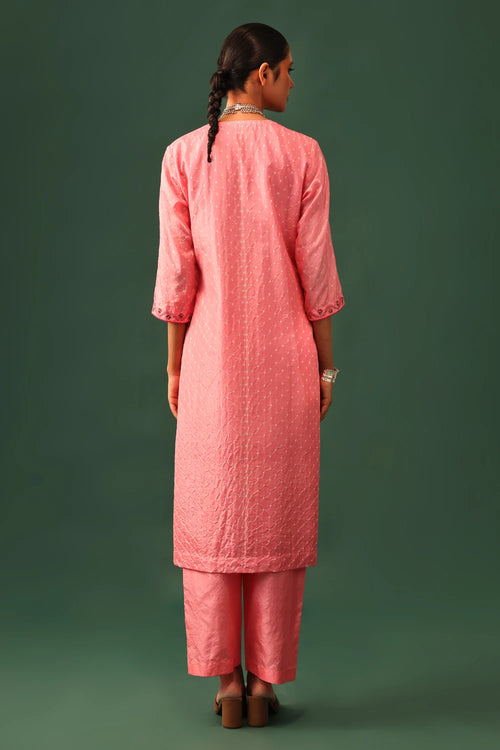 Pink Bandhani Aari Suit Set