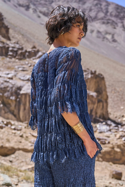 Allover Ruched Lace Top