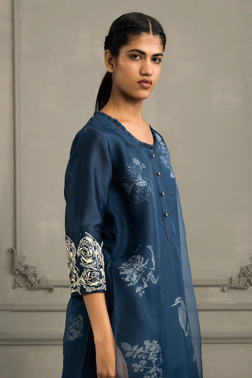 Indigo  Discharge Print Tunic Set