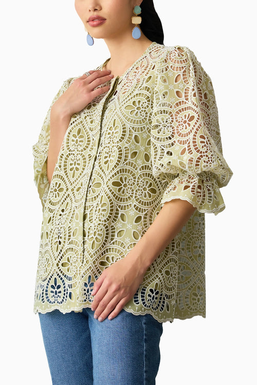 Pistachio Lace Button Down Blouse