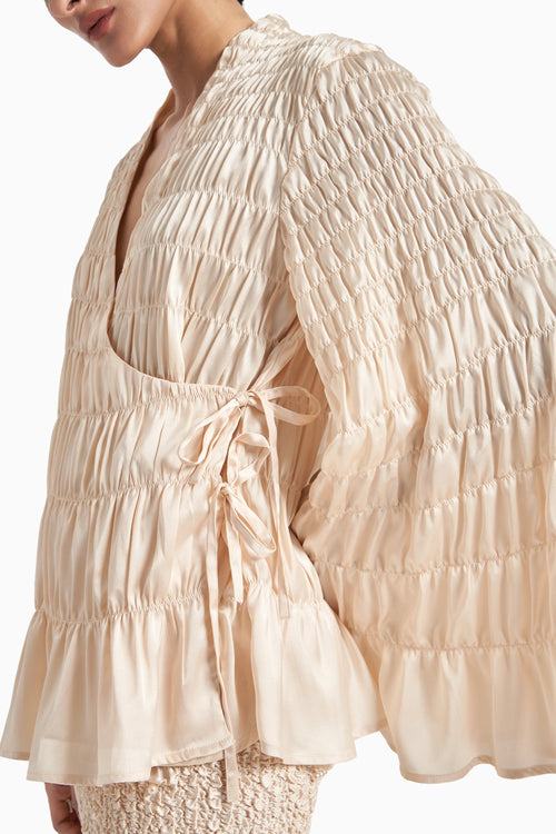 Alabaster Wave Smocked Pencil Skirt