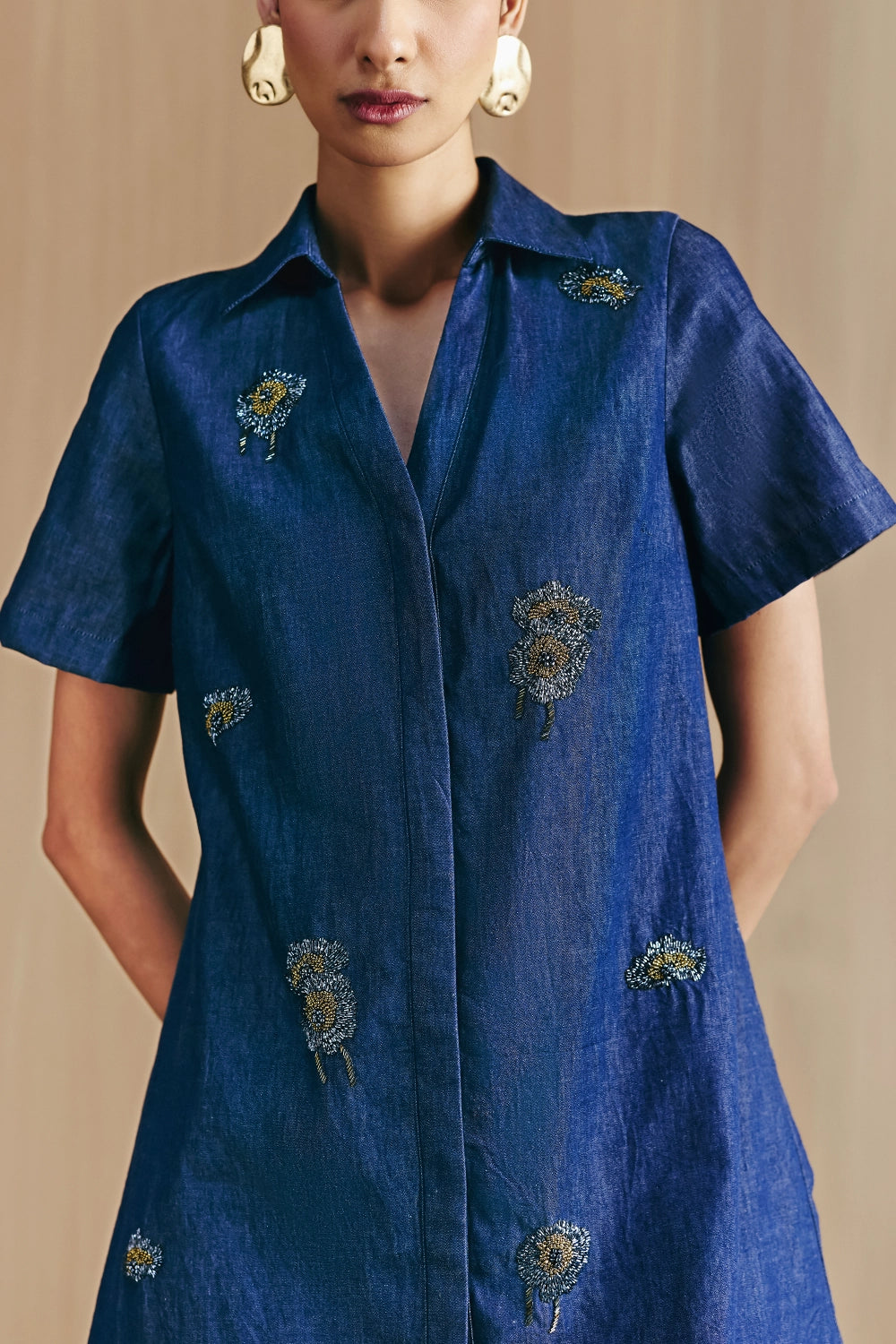 Blue Denim Embellished Dress