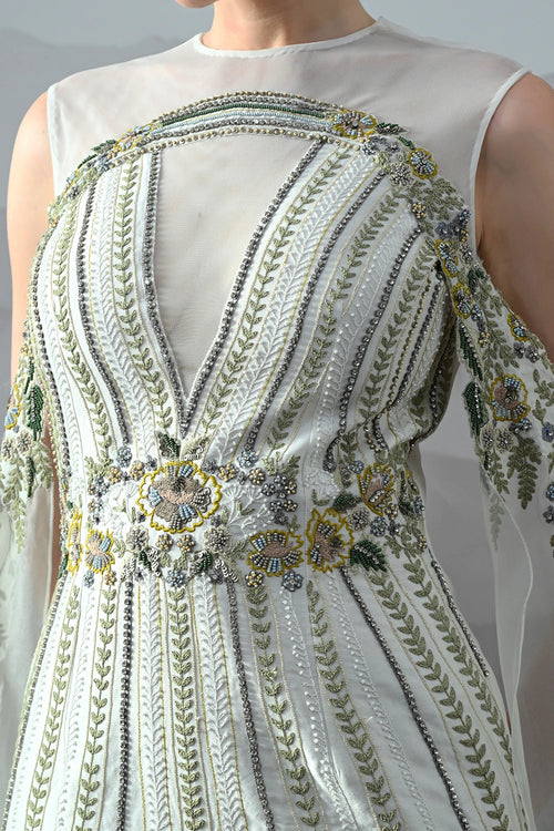 Ivory Gown With Handworked Geometric Florals