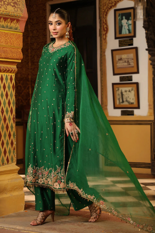 Ahista Green Mayur Applique Long Kurta Set