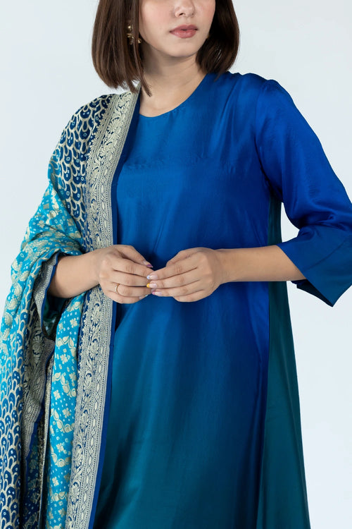 Green Blue Ombre Kurta With Dupatta