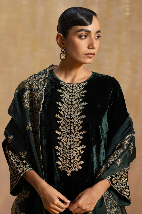 Dastaan Green Velvet Suit Set