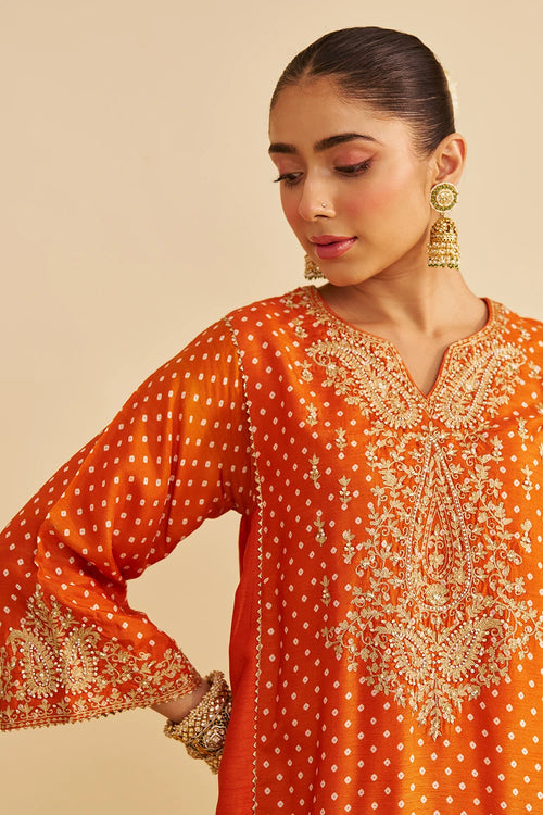 Kayra Orange Short Gathered Chauga with Salwar