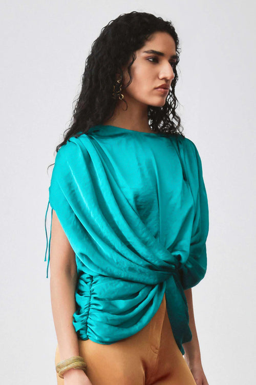 Teal Fern Draped Top