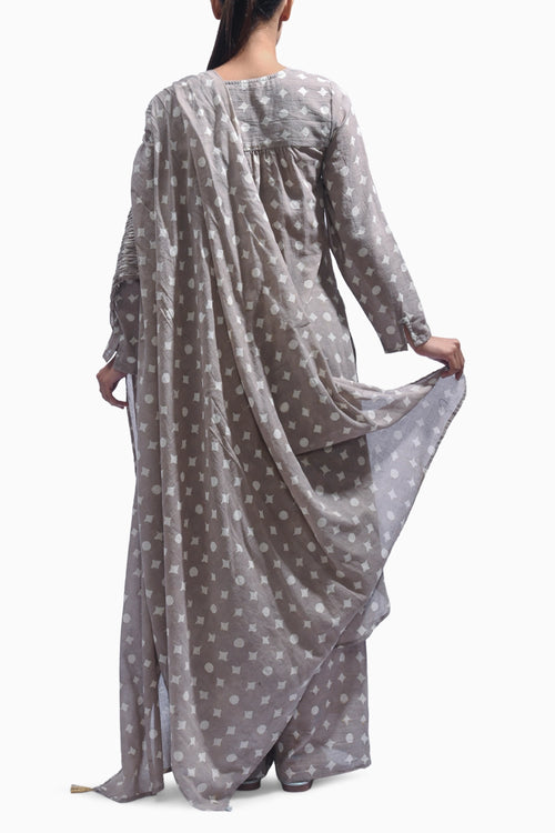 Mud Grey Block Cotton Kasis Kurta Set