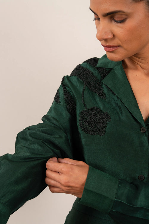 Forest Green Ivy Shirt And Skirt Set