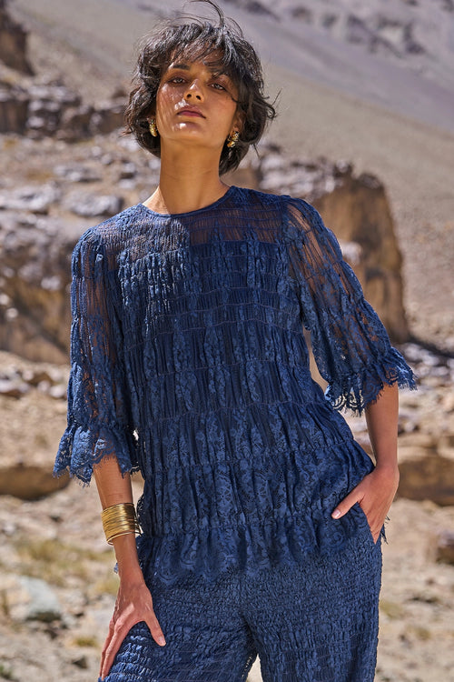 Allover Ruched Lace Top
