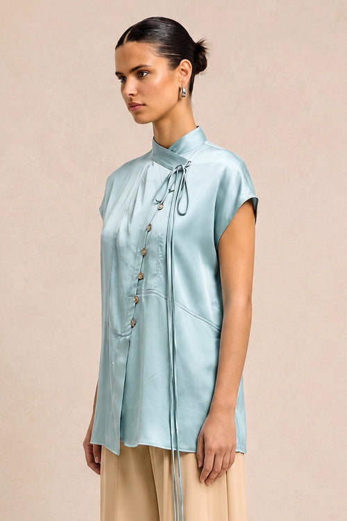 Tropical Breeze Blue Crew Neck Blouse