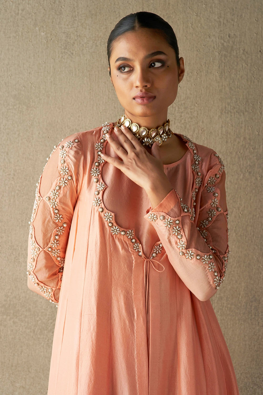 Rafat Coral Silk Kurta Set