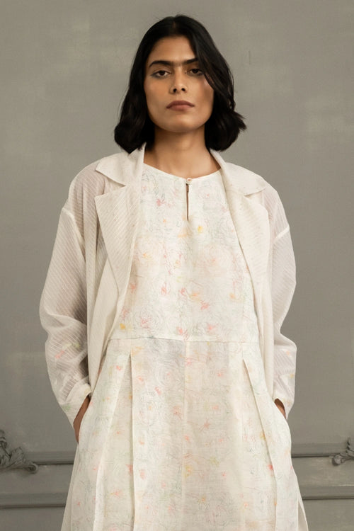 Ivory Quilted Mul Chanderi Jacket And Linen Jumpsuit