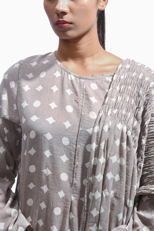 Mud Grey Block Cotton Kasis Kurta Set