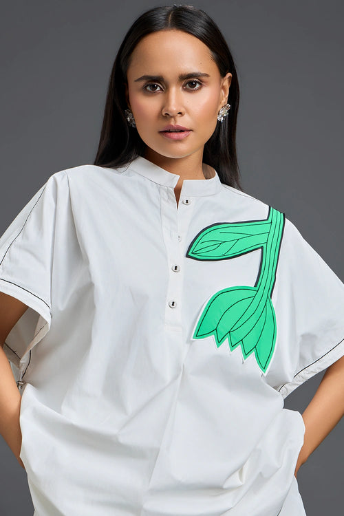 White Oversized Floral Shirt Co-ord Set