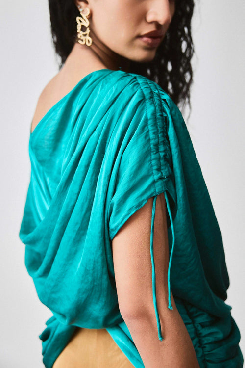 Teal Fern Draped Top