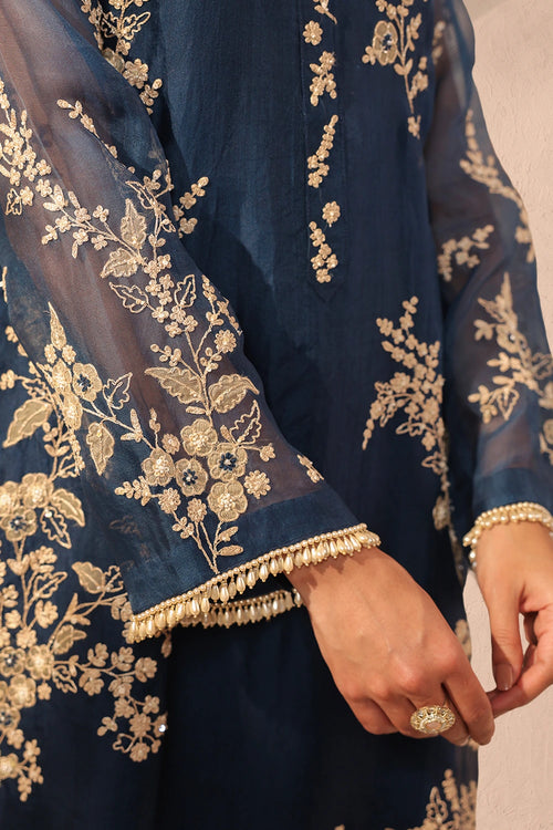 Vaayu Dark Blue Jaal Straight Kurta Set