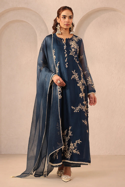 Vaayu Dark Blue Jaal Straight Kurta Set
