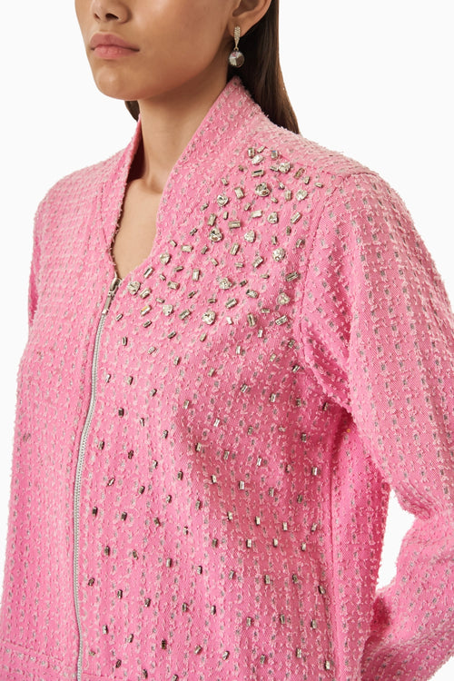 Pink Denim Lazercut Jacket Co-ord Set
